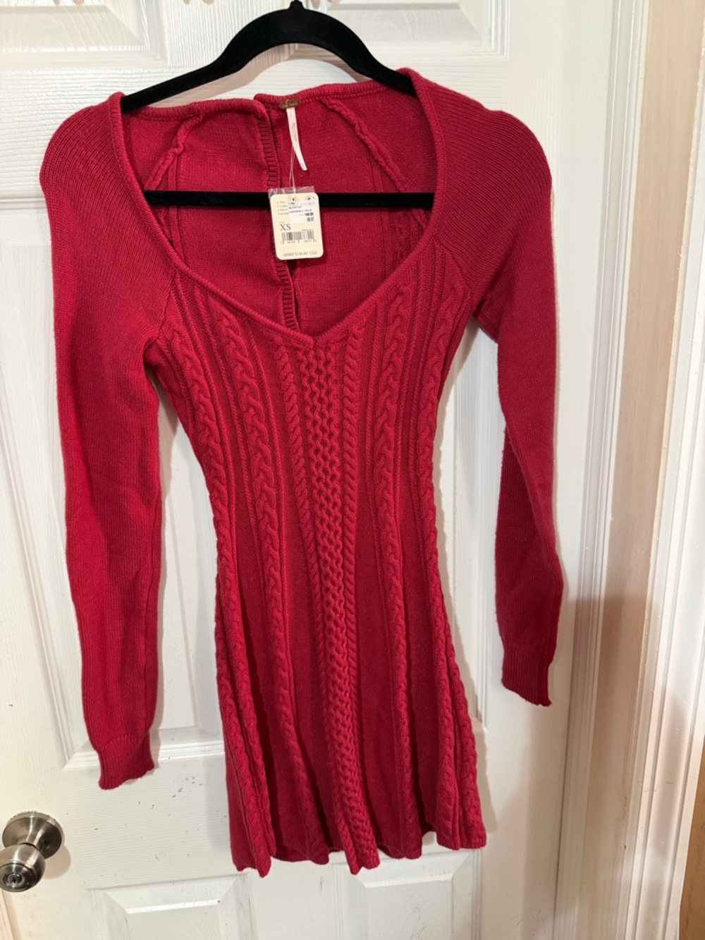 Free People Cranberry Cable Knit V-Neck & open back Sweater dress